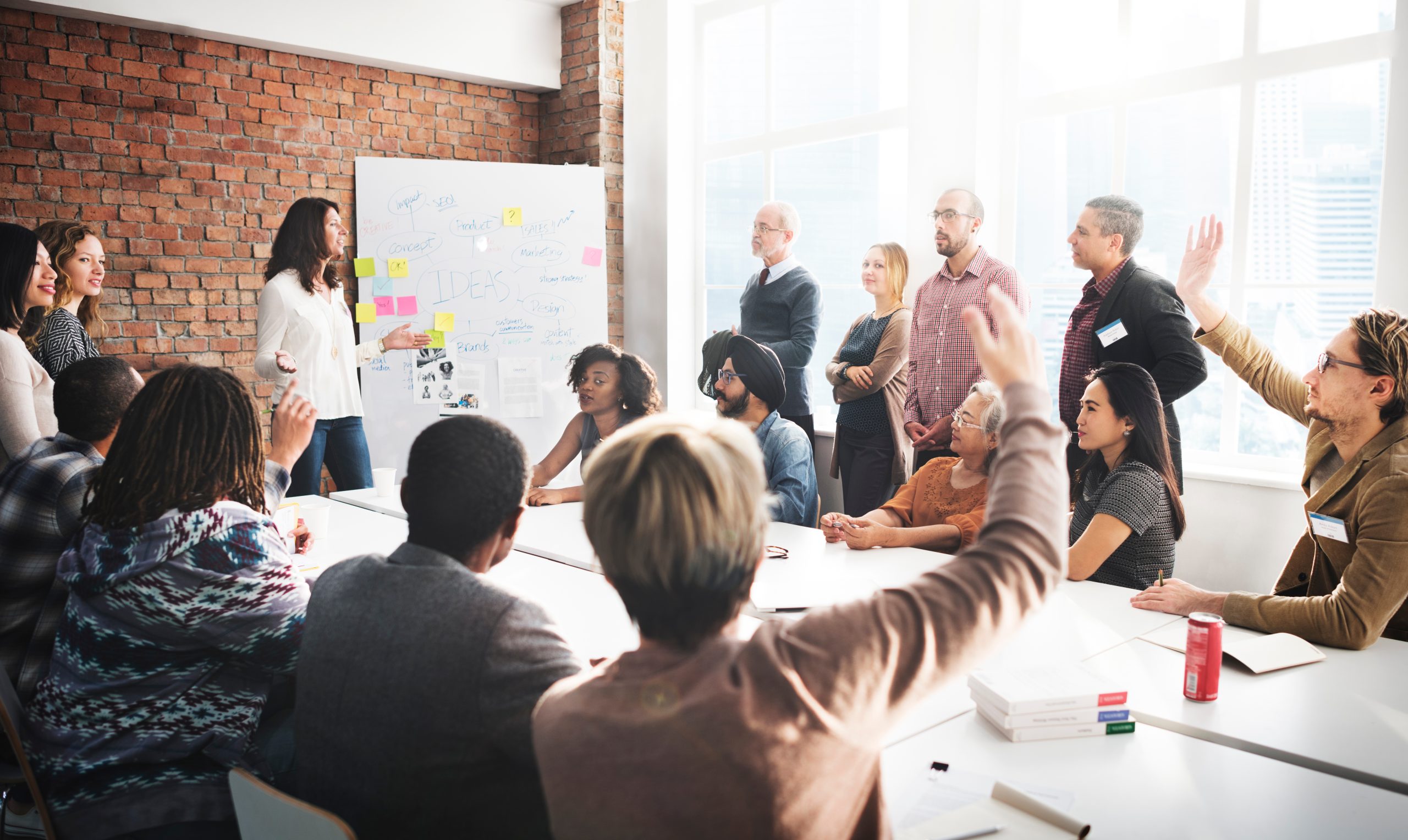 a large group of people around a conference table